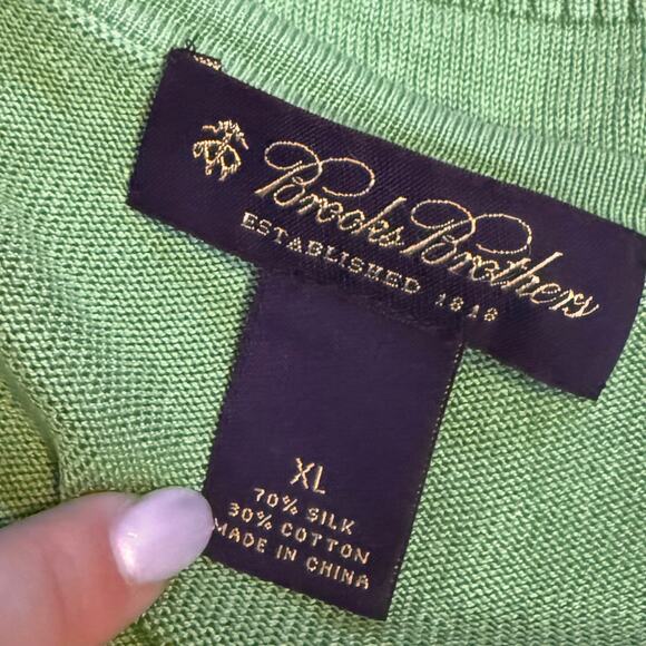 Brooks Brothers Women’s XL Silk Cotton Green Button Long Sleeve Cardigan Preppy - Picture 10 of 10